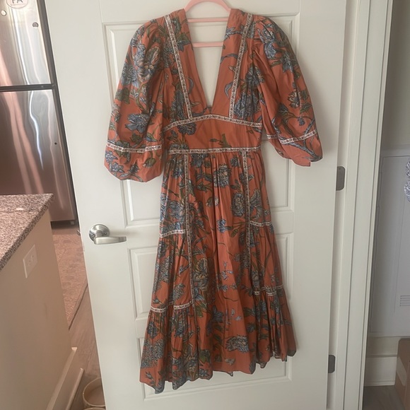 NWT Anthropologie Love the Label Mabel Puff Sleeve Floral Wanda Orange, Small - Picture 5 of 7